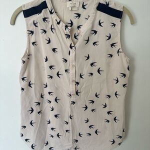 Kate Spade Blush Sleeveless Bird-Print Button Front Top